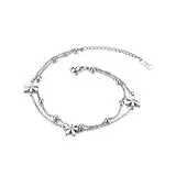 Flongo Fußkettchen Freundschaftsarmband, Freundschaftsarmbänder für 2 Edelstahl Armband Armkette Fußkette mit Kamille Blumen Kügelchen Silber Elegant Damen