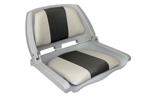 SAWESTO® Bootssitz Klappsitz Fischermann Gray Charcoal | klappbarer Bootsstuhl/Steuerstuhl mit niedrigem Sitz- und Rückenpolster & Ecolederbezug | 51cm x 36cm x 46cm