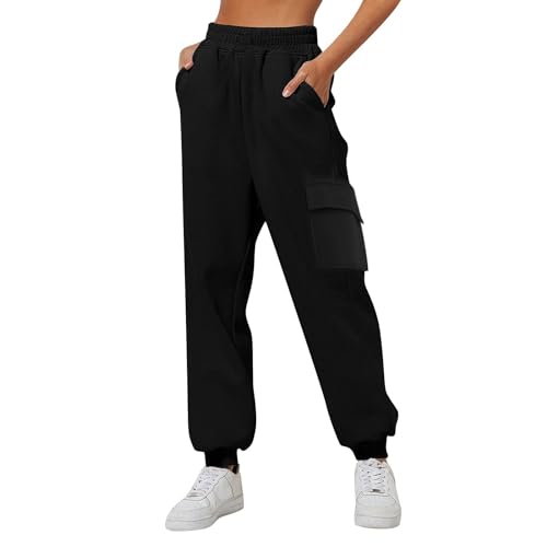 Outdoorhose Hose Hohe Taille Lang Baggy Elegant High Waist Outdoor Hosen Taschen Bequeme Stretch Freizeithosen Weites Bein Täglich Yogahose Elastisch Haremshose Sport Damen Jogginghose (Black, XXXL)