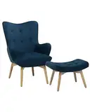 Trendy Ohrensessel mit Hocker Samtstoff blau Vejle