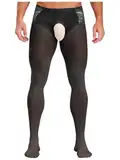 TiaoBug Herren Ouvert Strumpfhose Utra-Dünne Feinstrumpfhose Spitze Leggings Wetlook Stockings Stretchy Pantyhose für Cosplay Nachtclub Schwarz XL