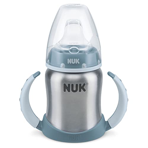 NUK Learner Cup Trinklernbecher, auslaufsicher, hochwertiger Edelstahl, langlebig und hygienisch, 6-18 Monate, (Boy), 125 ml , Blau, 1 Stück (1er Pack)