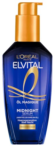 L'Oréal Paris Pflegendes Serum für weiches und glänzendes Haar, Wirkt langanhaltend gegen Frizz, Hinterlässt keine Rückstände, Mit Kamelienblütenöl, Elvital Öl Magique Midnight Serum, 1 x 100 ml