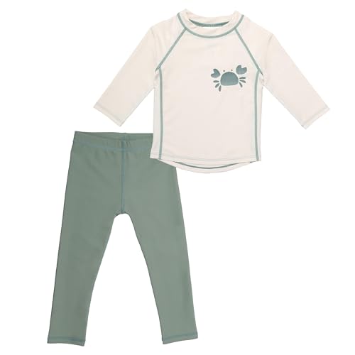 LaLoona Baby UV Schutz Badeset | Lange Badehose und Schwimmshirt mit UPF 80+ | UV Kleidung schnelltrocknend & Oeko-TEX Standard 100 geprüft - Off White Mint - 74/80
