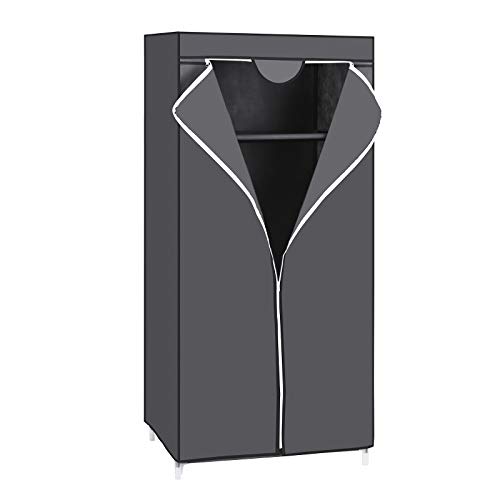 SONGMICS Kleiderschrank aus Stoff, zusammenklappbar, mit Kleiderstange, einfacher Kleiderschrank, Organizer für Spielzeug, Schuhe, Taschen, Wohnzimmer, Schlafzimmer, Garderobe, 75 x 45 x 160 cm, Grau