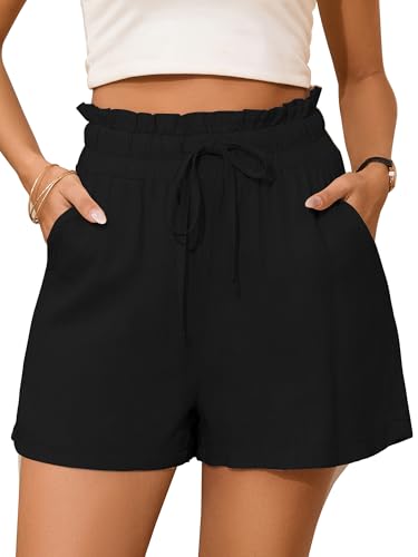 StylSense Kurze Hose Damen Sommer Leinen Musselin Bermuda Shorts Baumwolle High Waist Damen-Shorts mit Tunnelzug und Taschen