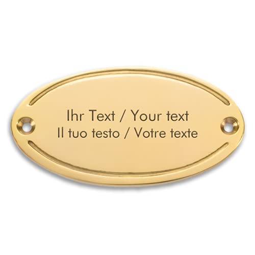 Türschild aus Messing mit personalisierter Gravur - 99 x 50 mm, oval - Türschild, Klingelschild, Namensschild mit eigenen Texten und Symbolen