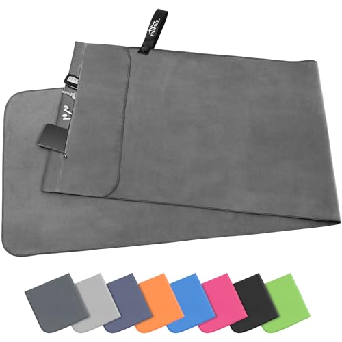 Pameil Fitness Handtuch mit Reißverschluss Tasche |120x50cm| Gym Mikrofaser Handtuch, Kompakt & Schnelltrocknend - Sporthandtuch Fitnessstudio, Reisehandtuch