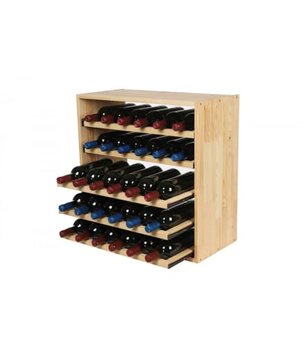 PROREGAL Modulares Weinregal VINCELLAR MOD | HxBxT 60x60x30cm | Auszug Modul für 30 Flaschen | mit ausziehbaren Ebenen | Massives Kiefernholz | Natur | Weinhalter Weinständer Flaschenregal Holzregal