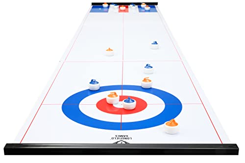 Engelhart - 2 in 1 Curling and Shuffleboard Table-Top Game - 180cm, Compact Curling Spiel und Reversible Paletten - 340500