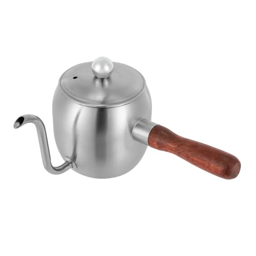 Edelstahl Kaffeekessel, 500ml Mini Schwanenhals Übergießen Wasserkocher, Tragbarer Dünner Mund Herd Kaffeekanne, Stainless Steel Gooseneck Kettle für Drip Coffee (Silber)