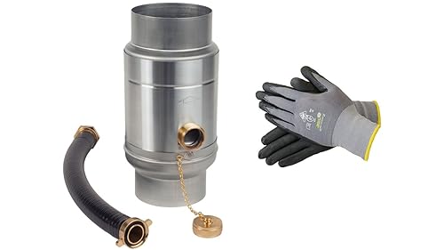 Sanitärshop Baustoffe & Sanitär Zink Regenwassersammler mit Schlauchanschluss für das Fallrohr, Titanzink 85% Wasser-Ertrag, Wassersammler für Regentonnen - gratis Handschuhe Gr. 10 (80mm)