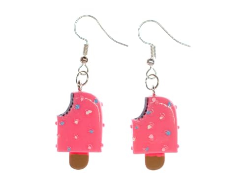 Miniblings Eis am Stiel Ohrringe Hänger Eiscreme Sommer bunte Streusel pink Biss - Handmade Modeschmuck I Ohrhänger Ohrschmuck versilbert