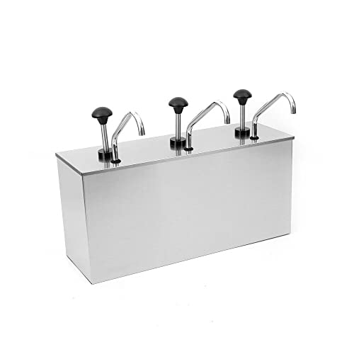 YUNRUX Soßenpumpenspender mit 3 Köpfe Saucenauslass 12 Liter Edelstahl Soßenspender Sauce Dispenser Pump Senf Ketchup Spender Sauciere Senfspender Saucenspender für Sojasoße Essig Senf