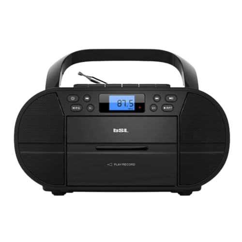 BSL Boombox Tragbares CD-Radio mit Kassette und Bluetooth JL2021A, mit 6 W RMS Leistung, UKW-Radio und USB-Anschluss, kompatibel mit MP3-Dateien, LCD-Display, AUX-Eingang und Kopfhörerausgang