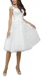 CLLA dress Frauen Scoop Brautkleider ärmellose Spitze Applikationen Brautkleid für Braut Kurz Hochzeitskleider(Weiß,38)