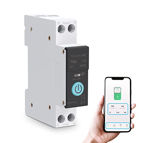 Sonew Leitungsschutzschalter, 1-polig 16A 230V Smart WIFI Switch Home-Sicherungsautomat für die Hutschiene, Handy-Fernbedienung 3 Timing-Modi für Haushaltsgeräte(16A)