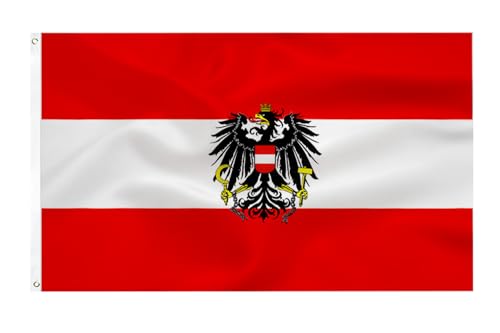 Österreichische Flagge mit adler 90 x 150 cm - Österreich Flagge Polyester leuchtenden Farben mit Messing-Ösen Austrian flag