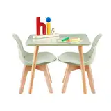 LuxNook Kindertisch mit 2 Stühlen, Kindersitzgruppe, aus FSC nachhaltigem massivem Buchenholz, 1 bis 6 Jahre Kinder, Kindermöbel für Kinderzimmer, Kindergärten, grün