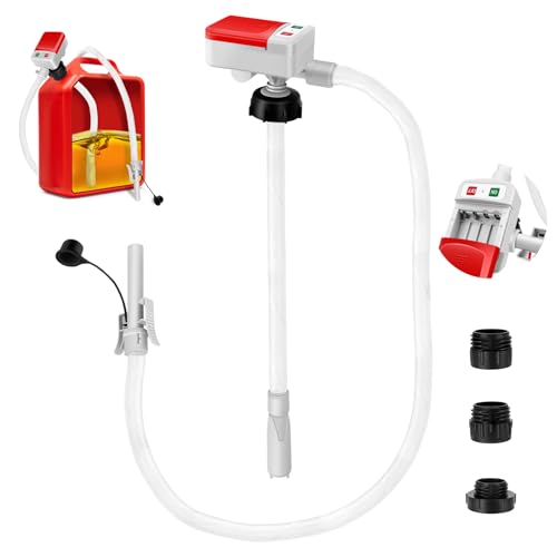 Kraftstoff umfüllpumpe mit Auto-Stopp-Sensor-2.4 GPM, 52“ Schlauch Automatische Umfüllpumpe mit 3 Tankadaptern, USB und Batteriebetriebene Tragbare Flüssigkeitspumpe für Öl, Benzin, Diesel