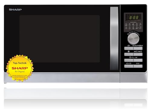 Sharp R843INW 4-in-1 Mikrowelle mit Heißluft, Grill und Konvektion/ 25 L/ 800 W/ 1000 W Infrarotgrill/ 2500 Konvection/ 10 Automatikprogramme/ Pizza-Programm/ Metalldrehteller (30 cm)/ silber