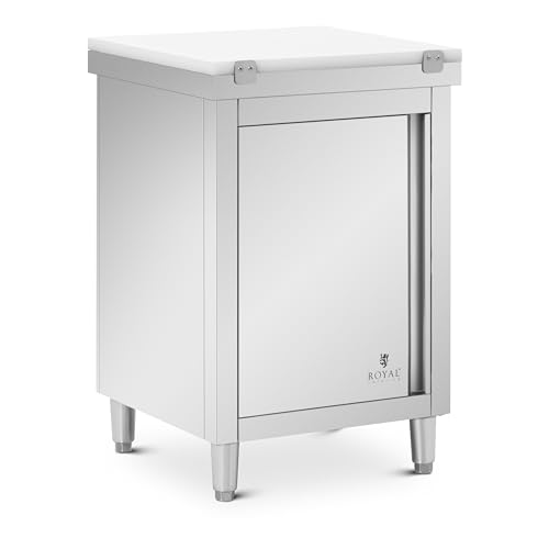 Royal Catering RCBWC-6060 Arbeitsschrank Edelstahl 60 x 60 cm 500 kg Tragkraft inkl. Schneidplatte Edelstahlschrank Gastro-Arbeitsschrank