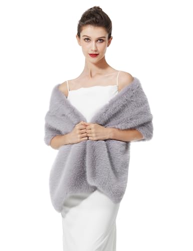 BEAUTELICATE Damen Kunstpelz Stola Schal Warp Brautjacke Kunstfell Brautschal Brautstola für Braut Abendkleid Winter Hochzeit Festlich (Grau, Einheitsgröße)