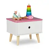 Relaxdays Nachttisch Kinder, mit Schublade, HBT 31 x 38 x 30 cm, Kinderzimmer, kleine Kommode, Holz & MDF, weiß/rosa