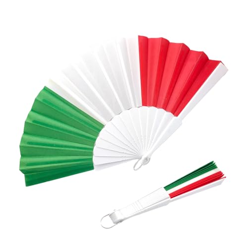 Faltbarer Fächer mit italienischer Flagge – 44 x 23 cm – Zubehör für Veranstaltungen, Partys, Paraden und Tänze – Stäbe aus robustem Kunststoff