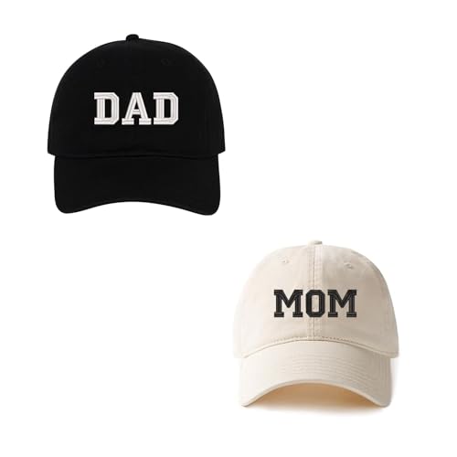 MIMAYIN Dad&Mom Baseball Cap Stickerei Basecap Baumwolle Verstellbare Reine Farbe Baseballmütze Sport Visier Hut für Herren Damen 2Pack