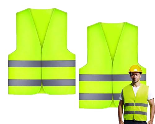 Chenivesss 2 Stück Warnwesten Auto, Warnweste, High Visibility Vest, Pannenweste, Warnwesten, Grün Sicherheitsweste, Reflektorweste, für Nacht, Bauarbeiter, Autofahrer