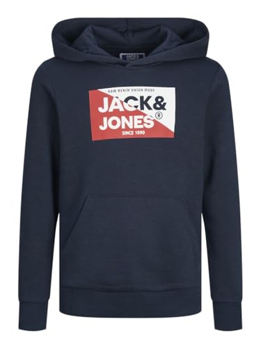 JACK&JONES JUNIOR Jungen Jjnolan Sweat Hood Jnr Kapuzenpullover, Navy Blazer/Print:Big, 140 EU