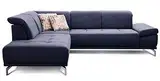 Cavadore Ecksofa Carly mit Federkern, Sitztiefe und Kopfstütze verstellbar im Design, 273 x 81 x 234, Webstoff blau