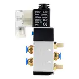 EXLECO Pneumatisches Magnetventil 24V DC Elektrisches Magnetventil 1/4" 5-Wege 2 Positionen mit Steckverbinder Schalldämpfer Solenoid Druckluft Ventil Aluminium Gas Regler für Pneumatisches System