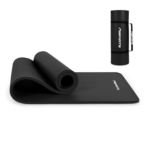 MSPORTS Gymnastikmatte Premium inkl. Tragegurt + Übungsposter + Workout App I Hautfreundliche Fitnessmatte 190 x 60 x 1,5 cm - Schwarz-Matt - Phthalatfreie Yogamatte