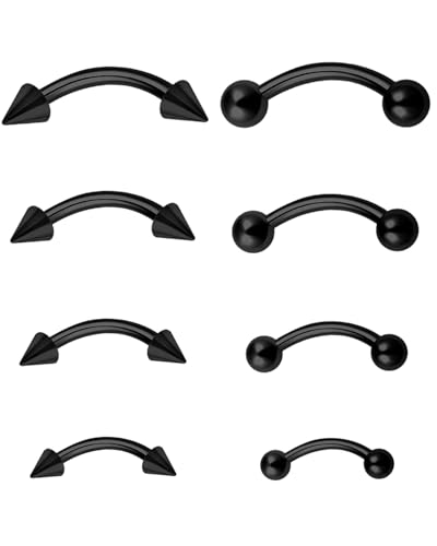 ZAMXHUG Body Piercing Jewelry 16G - 8pcs Chirurgenstahl Banane Augenbrauenpiercing Diaphragma Augenbrauenpiercing gebogenes Langhantel Lippenpiercing 1,2 mm Lippennagel personalisierter, Schwarz