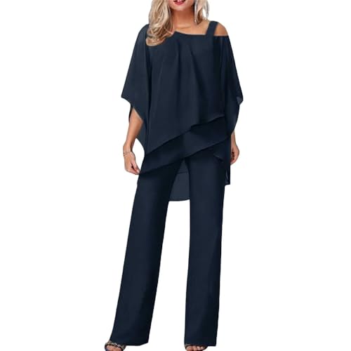 Soulolo Damen Hosenanzug Elegant Batwing Ärmel Shirts Hose Zweiteiler Sommer Outfits Sets Festlich Abendanzug Einfarbig Freizeitanzug Outfit