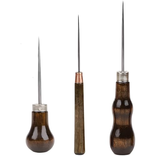 EAVUYIS 3 Stück Ahle, Schneiderahle, Aale Werkzeug, Holzgriff Pfriem DIY-Handwerkzeug Lederhandwerk