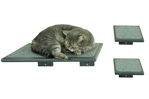 Catify® Wandliege für Katzen inkl. 2x Katzentreppe | Katzenbett für die Wand | Katzenwand | Wandkratzbaum | Katzenmöbel | Katzenliege | Katzenregal | Katzen Wand Klettern| Kletterwand Katze (Grau)