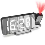 Cuteefun Projektionswecker, Projektion Uhr mit LED Bildschirm, Projektionsuhr mit Temperatur, Snooze, Einstellbare Helligkeit, 12/24H Anzeige, Wecker Digital mit Deckenprojektion, Weiße Ziffern