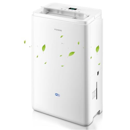 FOHERE Luftentfeuchter Elektrisch 20L/24h ca. 135m³(50m²) mit intelligenter WiFi-APP-Steuerung, kontinuierlicher Drainage, Wäschetrocknung, Schwingmodus, Timer und automatischer Abschaltung