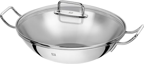 ZWILLING Plus Wok, Inkl. Glasdeckel und herausnehmbarer Gittereinsatz, Induktionsgeeignet, Ø 32 cm, Edelstahl, Silber