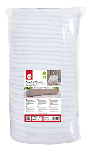 Rayher 3315400 Recycling Füllwatte in Lagen, weiß, Beutel 1kg, 100% Polyester, waschbar, allergieneutral, vegane Füllwatte