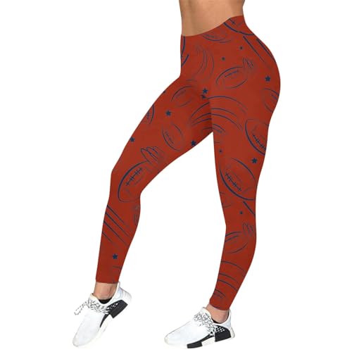 Generisch Jogginghose Damen Sommer Dünn Damen Casual Comfort Bedruckte Sport Leggings Trainingshosen Hosen Damen Comfort Rugby Print Leggings Bottom Pantsbedruckte Hosen Damen (Orange, XL)