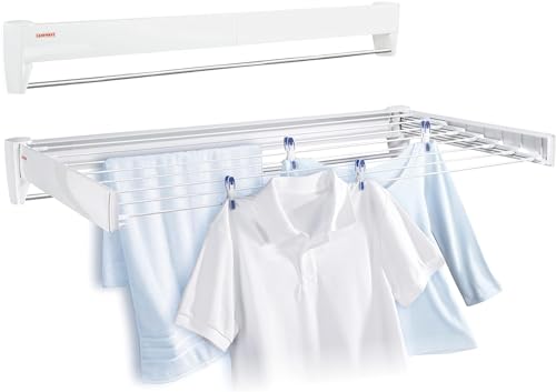 Leifheit Wandtrockner Telegant 81 Protect Plus zum Ausziehen, hängender Wäschetrockner im kleinen, kompakten Format, Wäscheständer ausziehbar, Wandwäschetrockner für drinnen und draußen geeignet