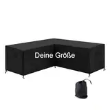 Abdeckung für Eckmöbel L-Form nach Maß Tisch und Stühle Wasserabweisend Winddicht Schutzhülle Gartentisch Abdeckhaube Schutzhülle Gartentischabdeckung Schwarz alle Größen Maßanfertigung [131]