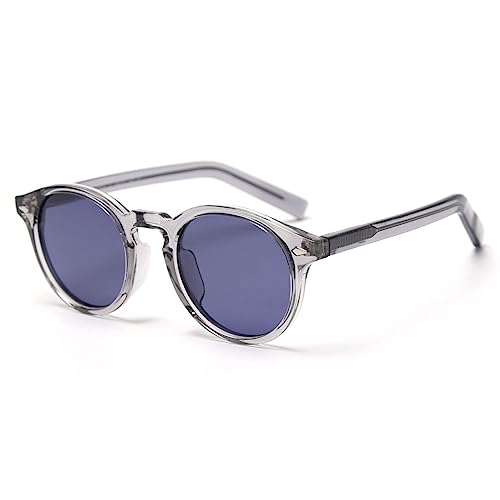 kachawoo Runde Sonnenbrille Polarisierte UV400 Mode Brillen für Männer Frauen TR90 Rahmen Sonnenbrille (grey blue lens)