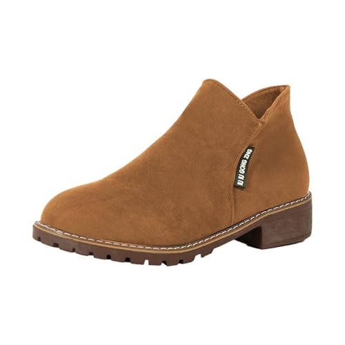 Chelsea Stiefeletten Damen Mit Reißverschluss, Gefütterte Wasserdicht Frauen Chelsea Boots,Rutschfest Kurzstiefel Bequem Arbeitsstiefel Mit Absatz Ankle Lederboot Flach Gr.36-43