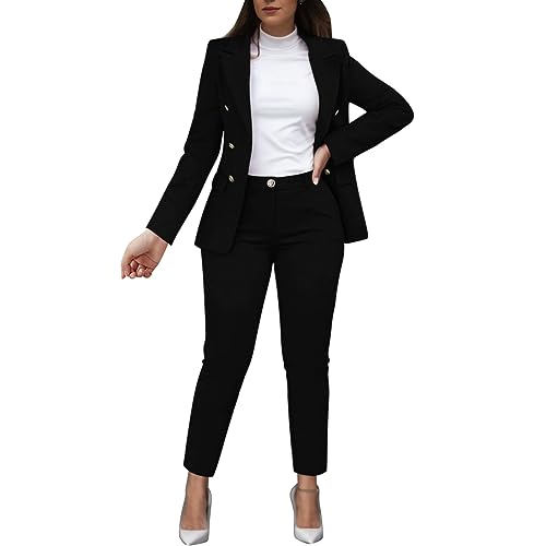 Duohropke Hosenanzug Damen Festlich Elegant Business Hosenanzüge 2 Teiler Abendrobe Outfit Set Langarm Anzugjacke und Anzughosen Zweiteilig Büro Slimfit Formal Modern Festlicher Suit Abendanzug