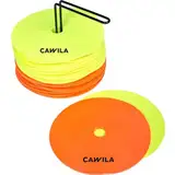 Cawila Markierungsscheiben, Floormarker 24er Set inkl. Halter, 12x orange + 12x Neongelb inkl. Träger